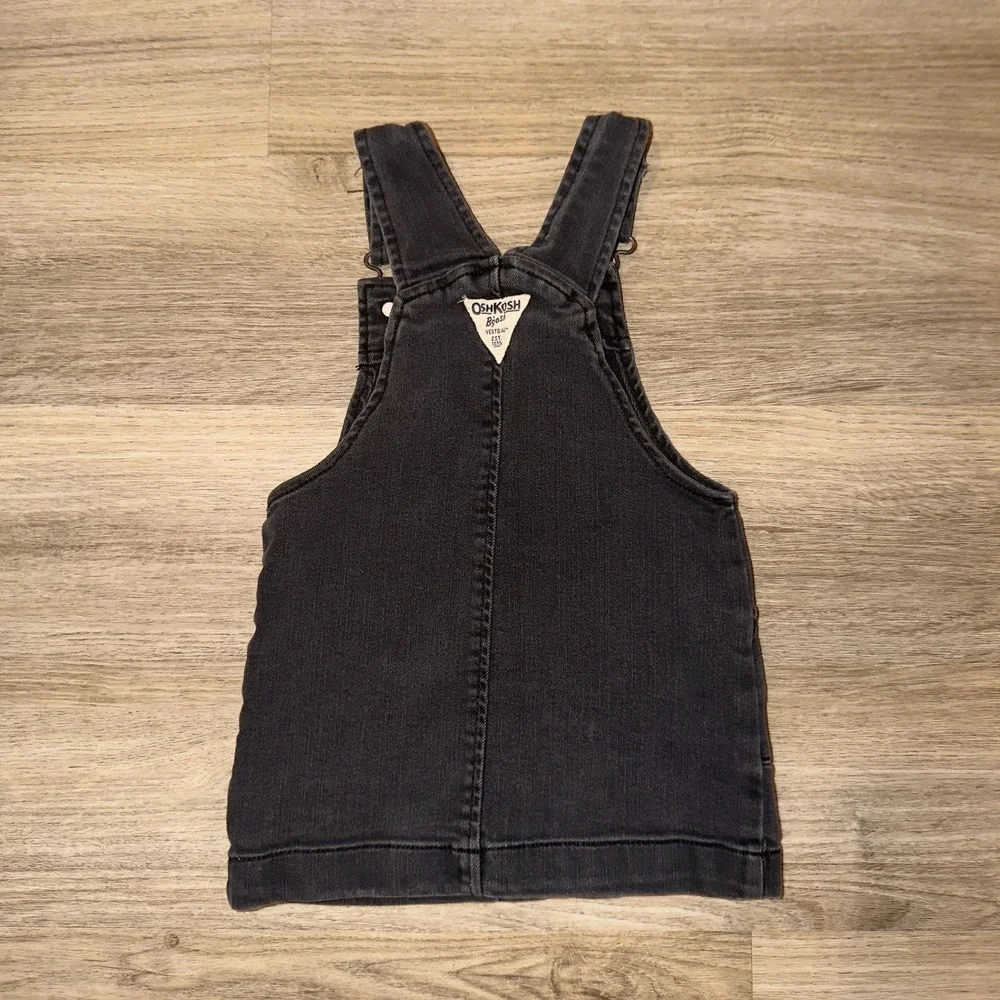 OshKosh‎ Denim Overall Dress 2T Toddler Girls Black Button Front Pinafore